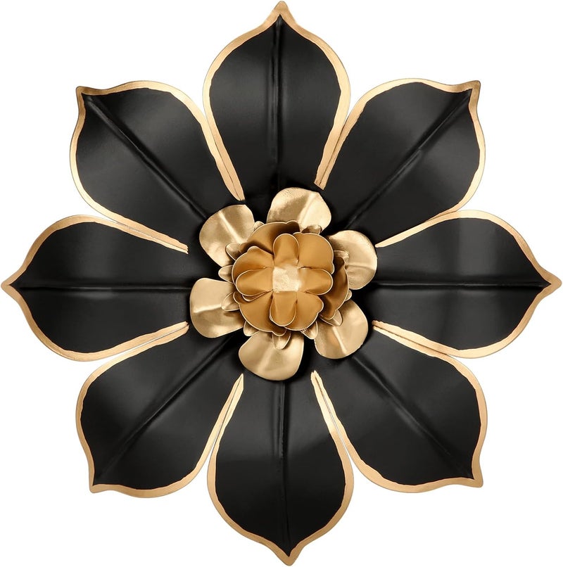 Villa Como 10" Metal Flowers Wall Decor, Black & Gold 3D Floral Metal Wall Art Decor for Inoor & Outdoor Use, Vintage & Modern Walls Arts for Bathroom, Living Room, Bedroom, Office, Garden, Patio, Porch, 1 Piece - Image 1